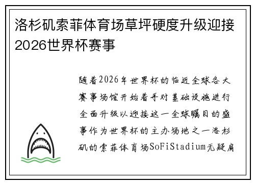 洛杉矶索菲体育场草坪硬度升级迎接2026世界杯赛事 洛杉矶索菲体育场草坪硬度升级迎接2026世界杯赛事