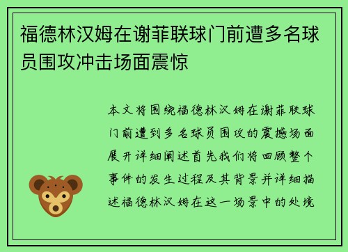 福德林汉姆在谢菲联球门前遭多名球员围攻冲击场面震惊